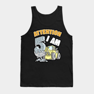 Excavator I Am 5 Children's 5th Birthday Tank Top